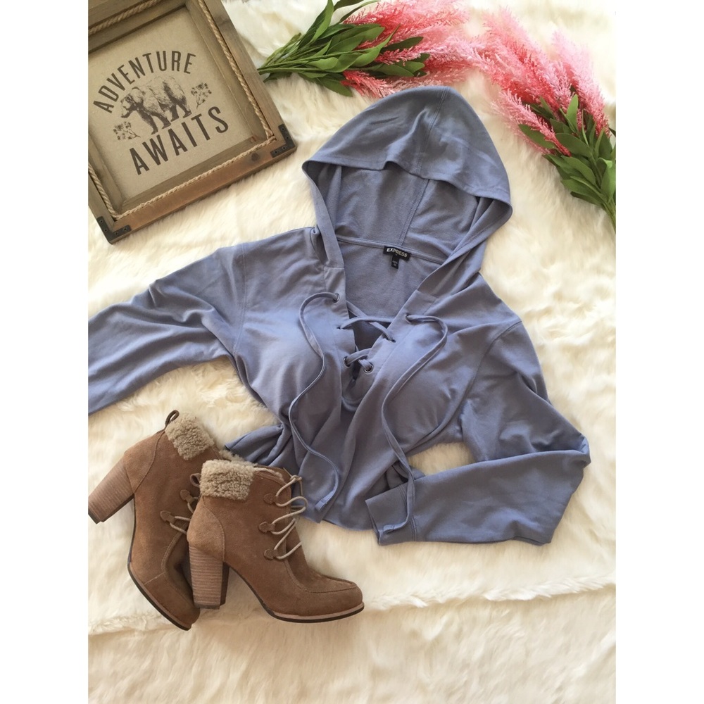 SOLD🚫Express Dusky Lotus Petal Lace Up Hoodie - Picture 4 of 8